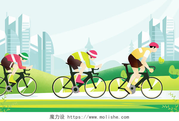 卡通自行车插画JPG人物骑行运动